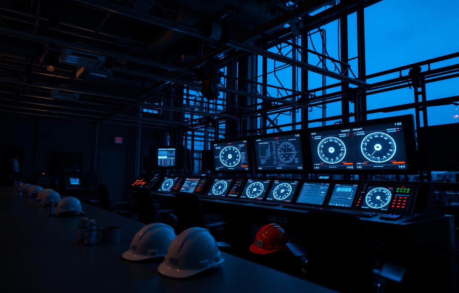 Industrial control room with safety dashboards